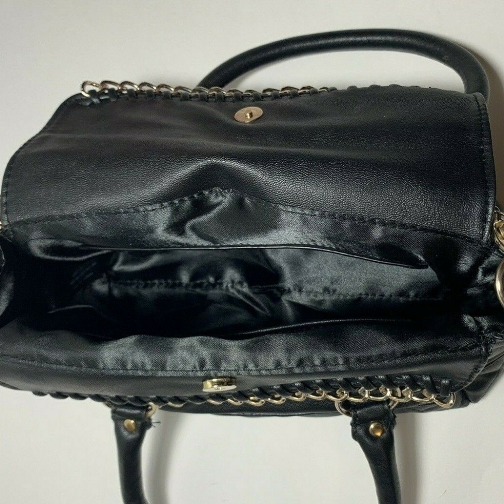 New BEBE Small Black Cross Body Satchel Purse Gold - Picture 7 of 7